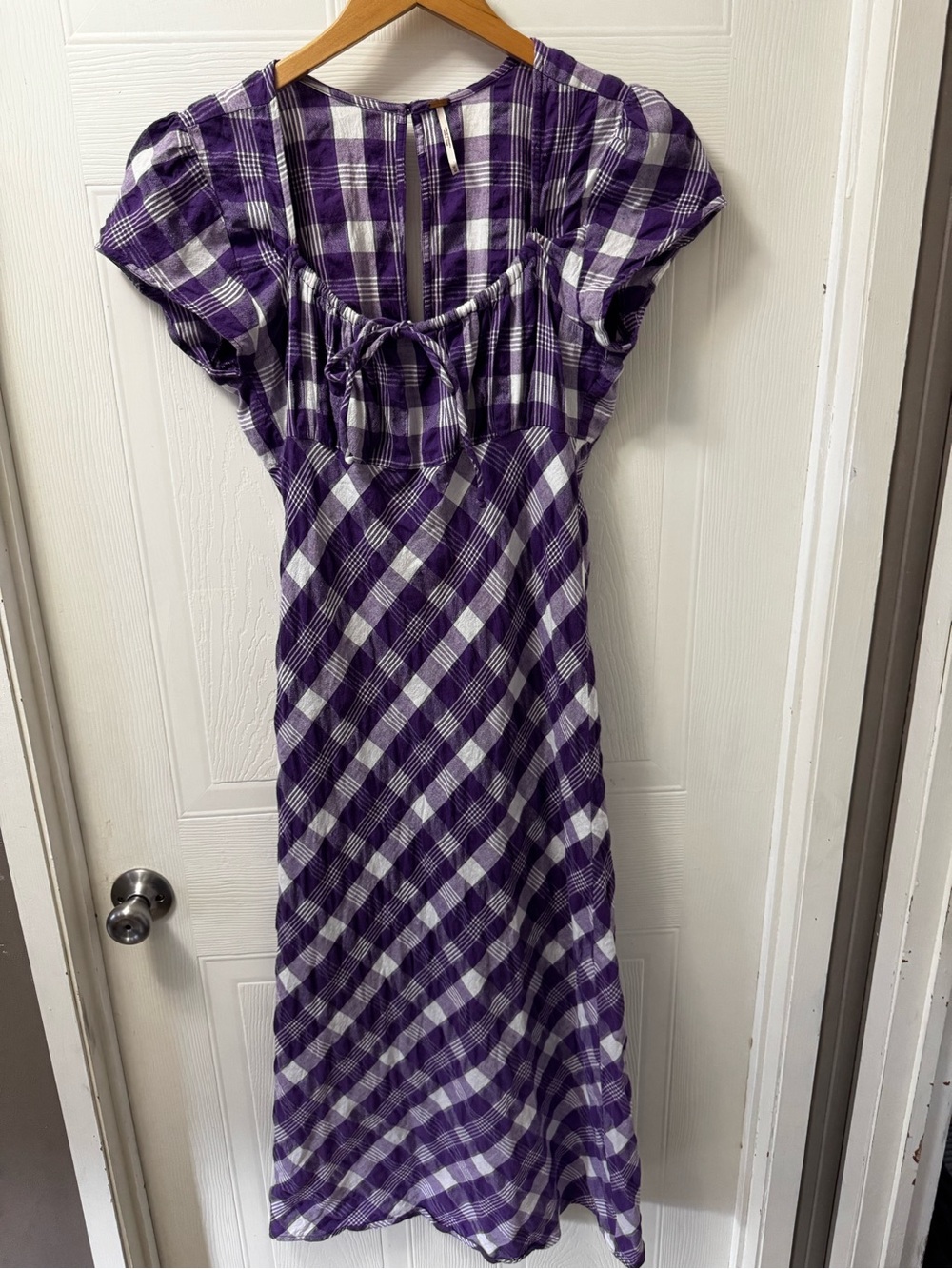 Free People Purple and White Plaid Maxi Dress with Tie-Front